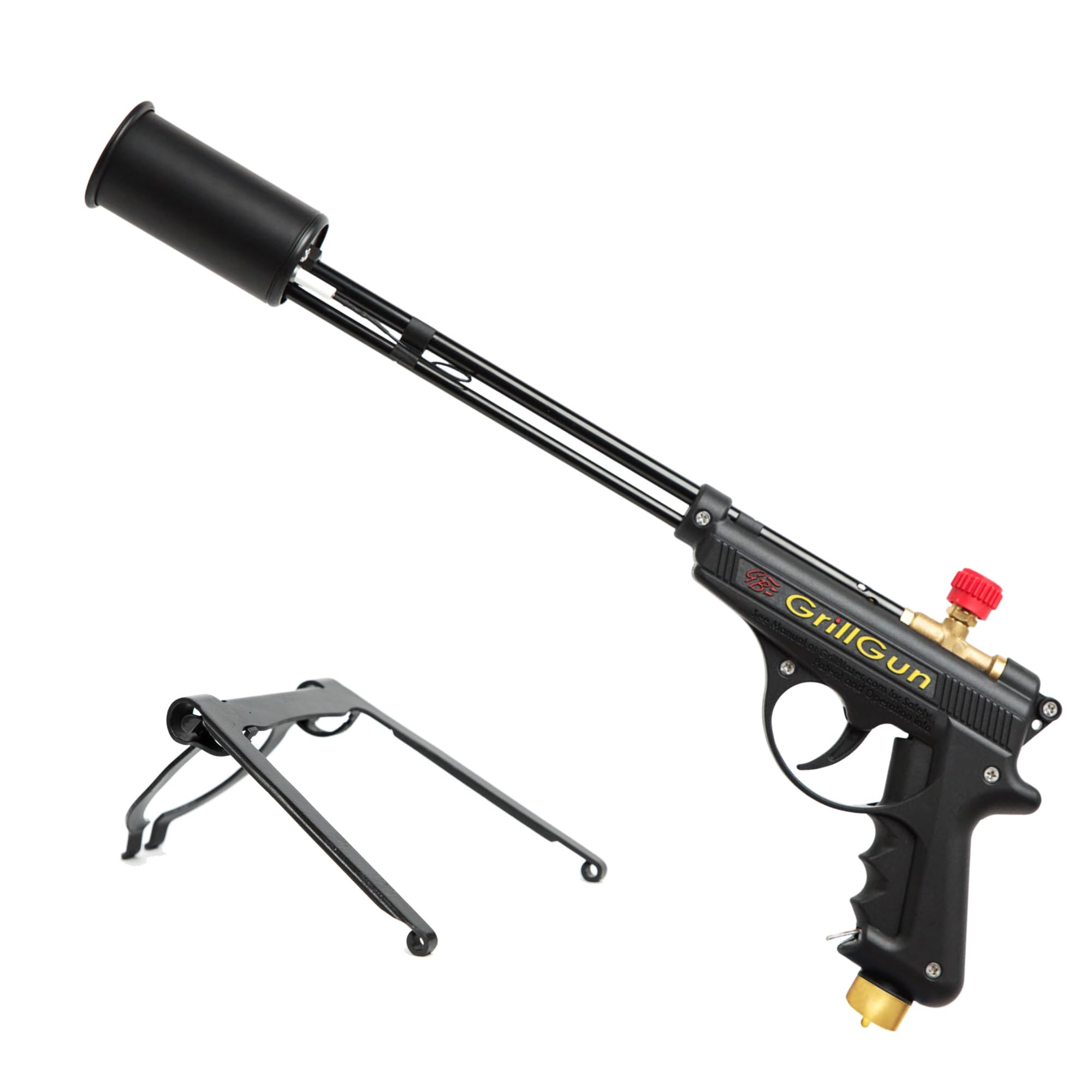 GRILLBLAZER GrillGun ignition jet enables instant charcoal start for faster grilling.