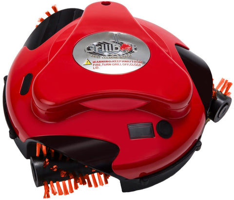Grillbot automatic cleaner on grates showing hands-free BBQ cleaning capability