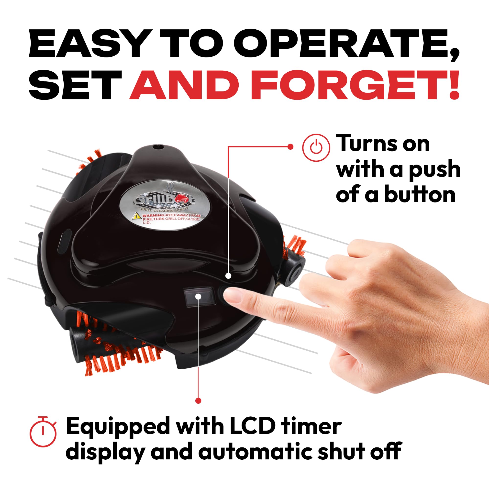 Grillbot LCD timer and beep indicate when the cleaning cycle finishes.