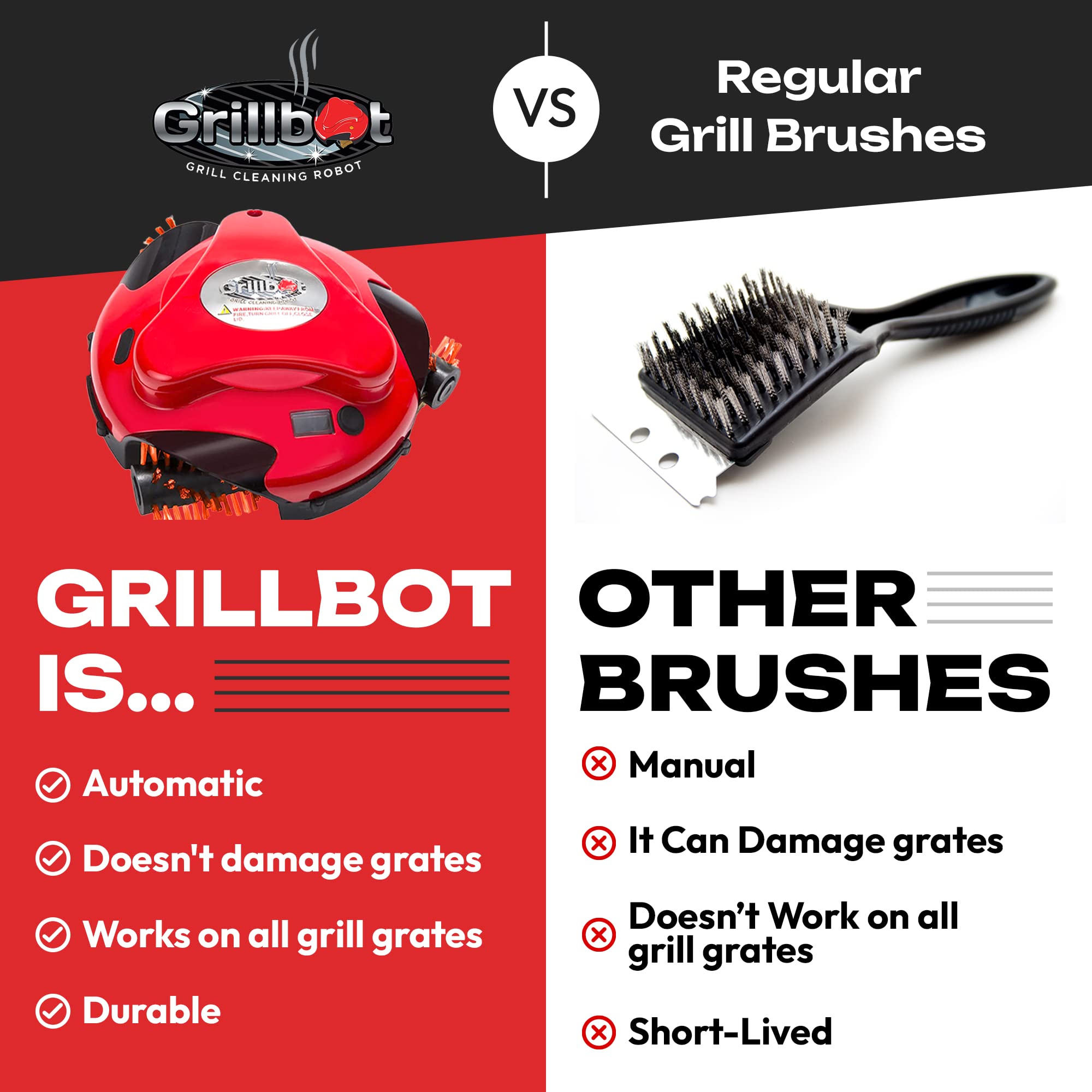 Grillbot red compact design ready for post-grill cleanup