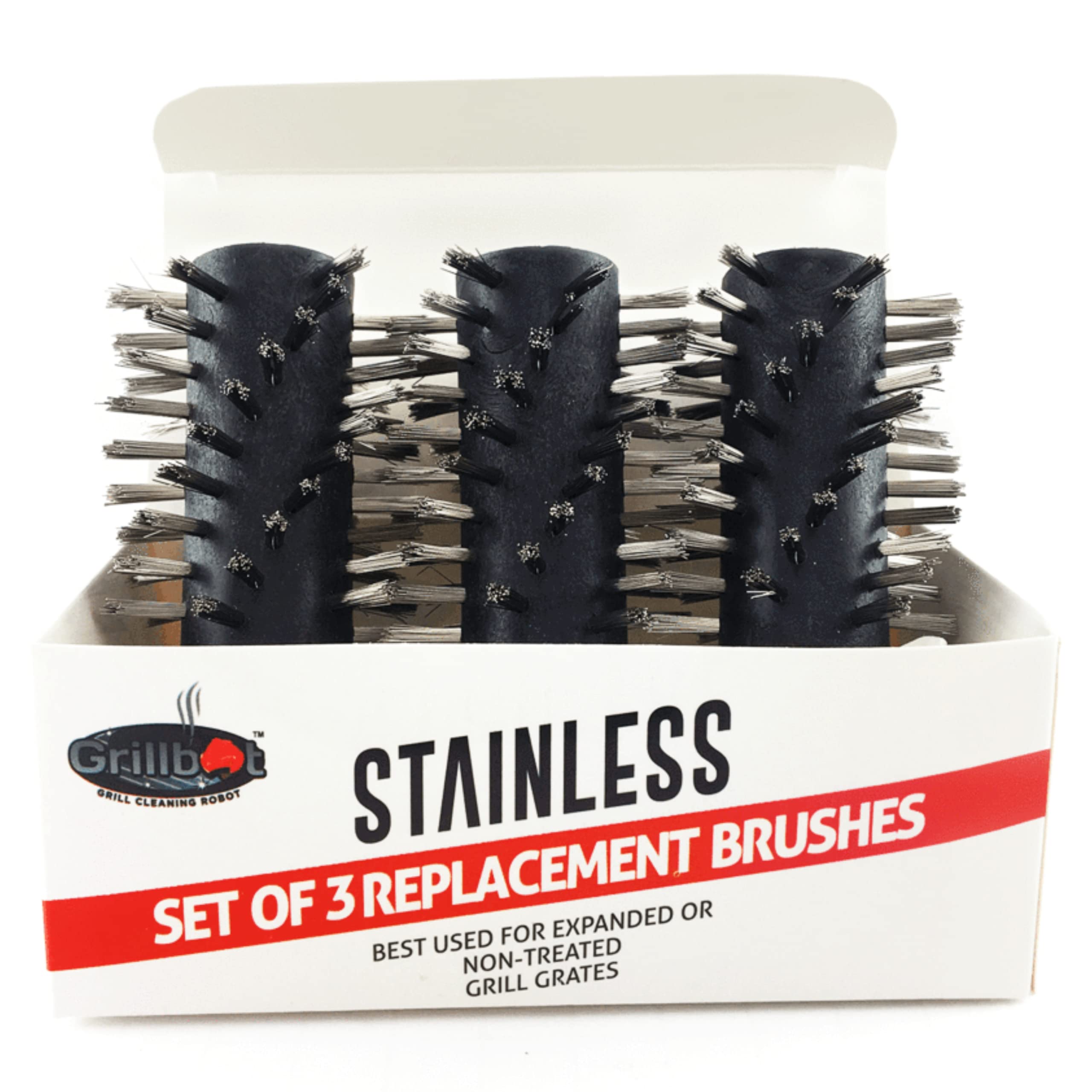 Grillbot replacement stainless brush 3-pack for deep cleaning and easy maintenance.
