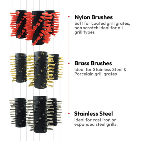 Grillbot stainless brush for expanded steel grills removes tough grease.