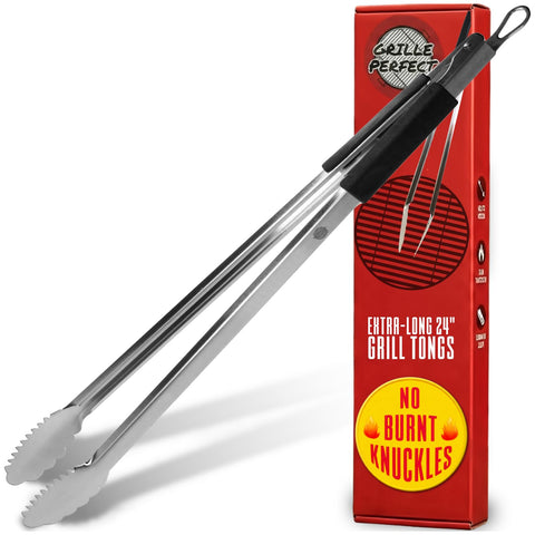 Grille Perfect 24-inch grill tongs with extended handle for safer grilling