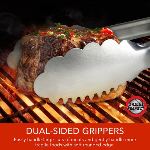 Grille Perfect tongs with locking ring used for easy storage