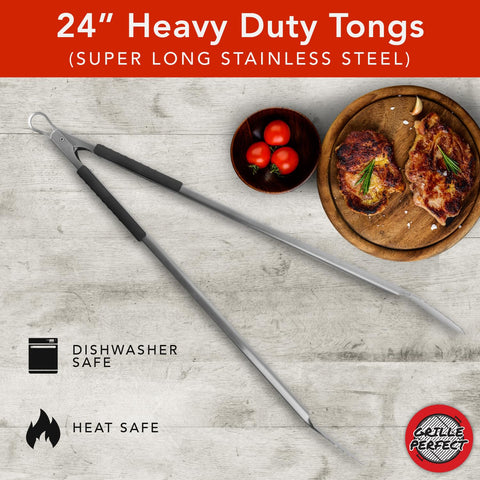 Grille Perfect stainless steel tongs designed for heavy-duty grilling