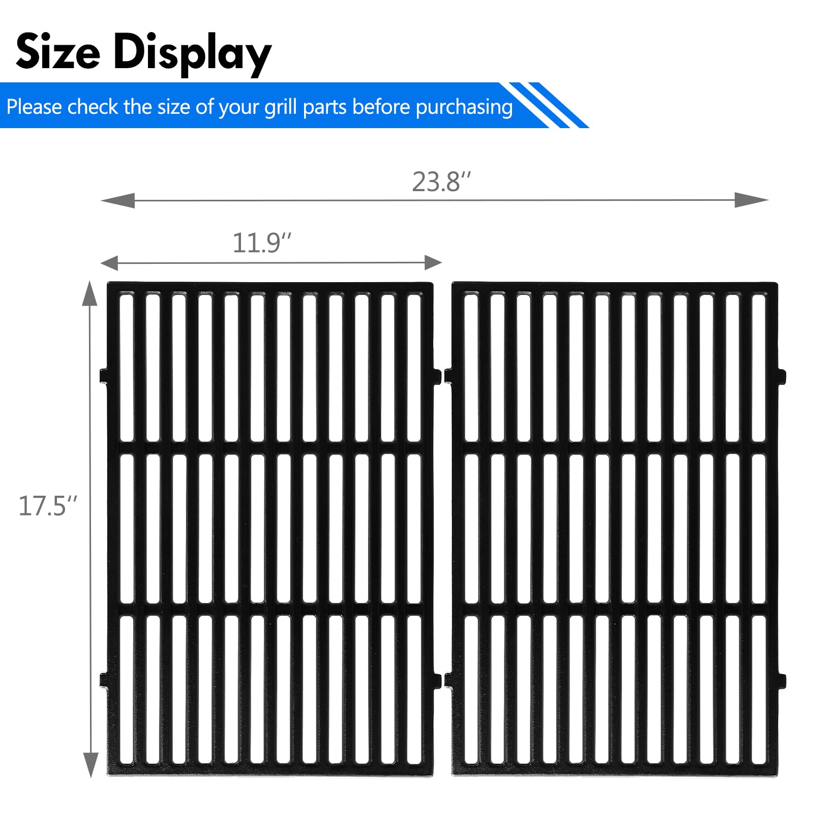 Grillflame Weber Spirit 300 cast iron grate top view showing broad cooking surface