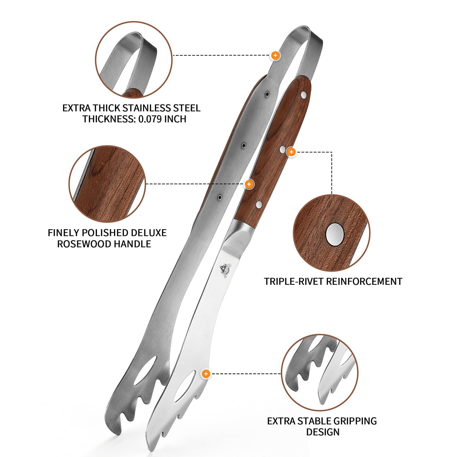 GRILLGEN heat-resistant rosewood handle maintains comfortable control