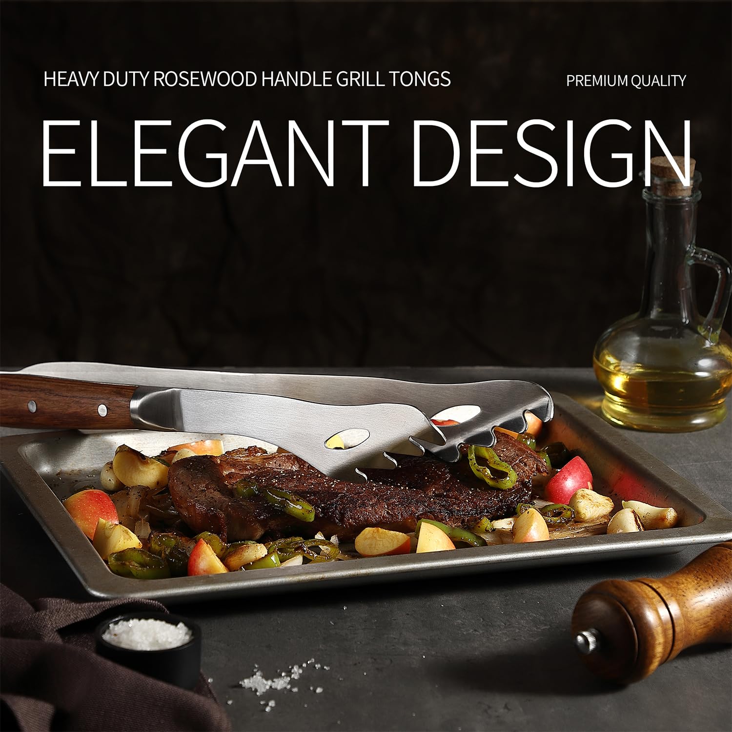 GRILLGEN rosewood-handle tongs provide ergonomic grip and heat resistance