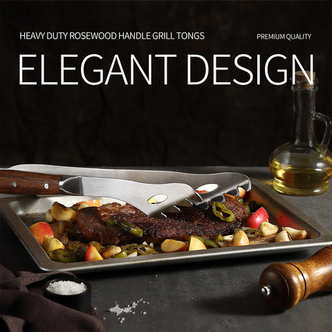 GRILLGEN rosewood-handle tongs provide ergonomic grip and heat resistance