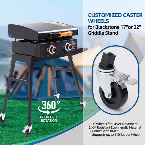 GRILLHOME 3-inch caster wheels with brake top view secure locking during cooking safety.