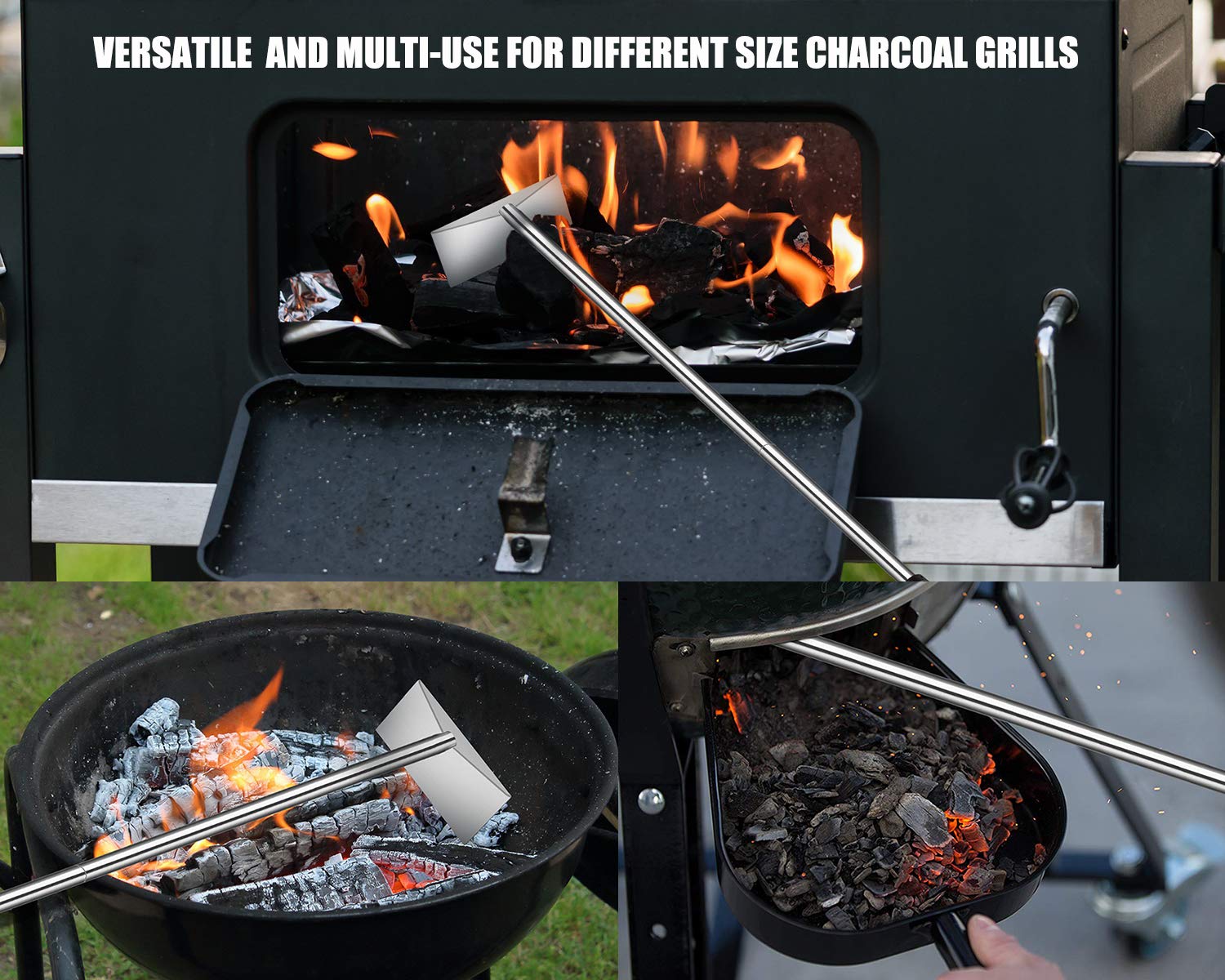 Grilliance fireplace ash poker arranging coals with safe distance.