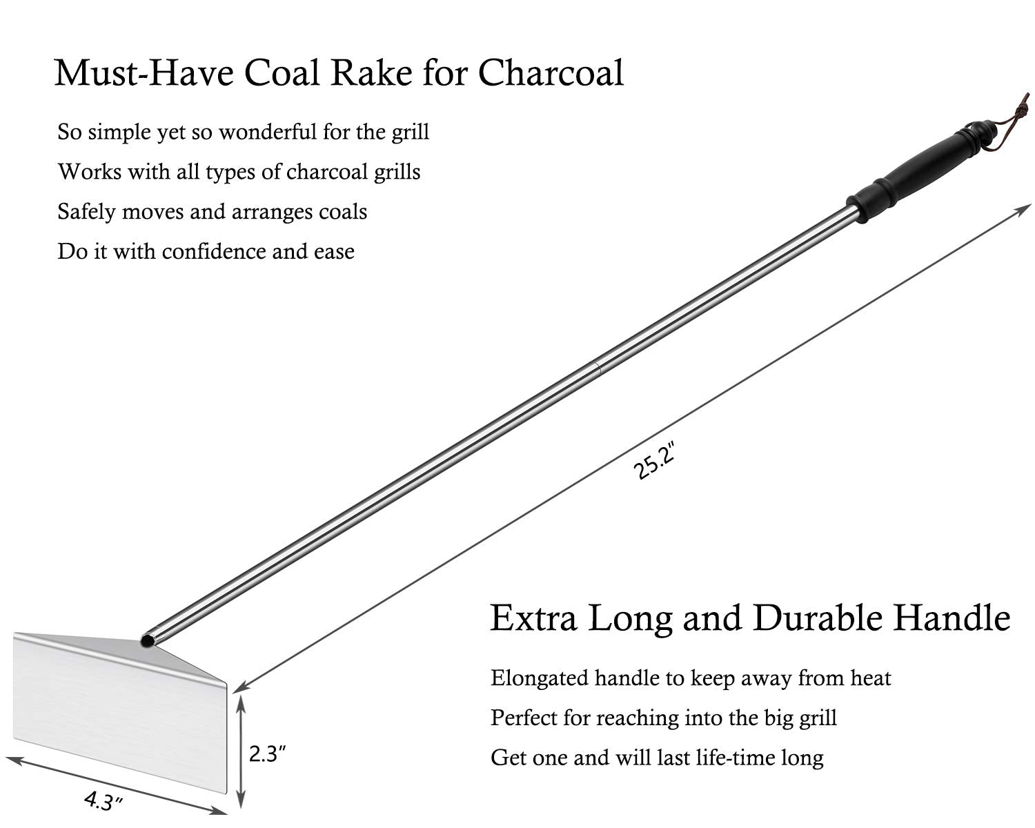 Grilliance stainless steel ash tool lifting hot coals safely.