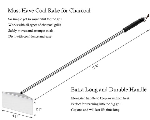 Grilliance stainless steel ash tool lifting hot coals safely.