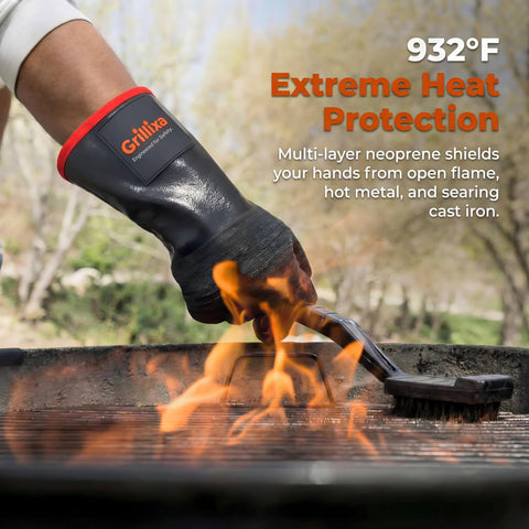 Grillixa 14-inch gloves showing extended cuff and extra wrist protection.