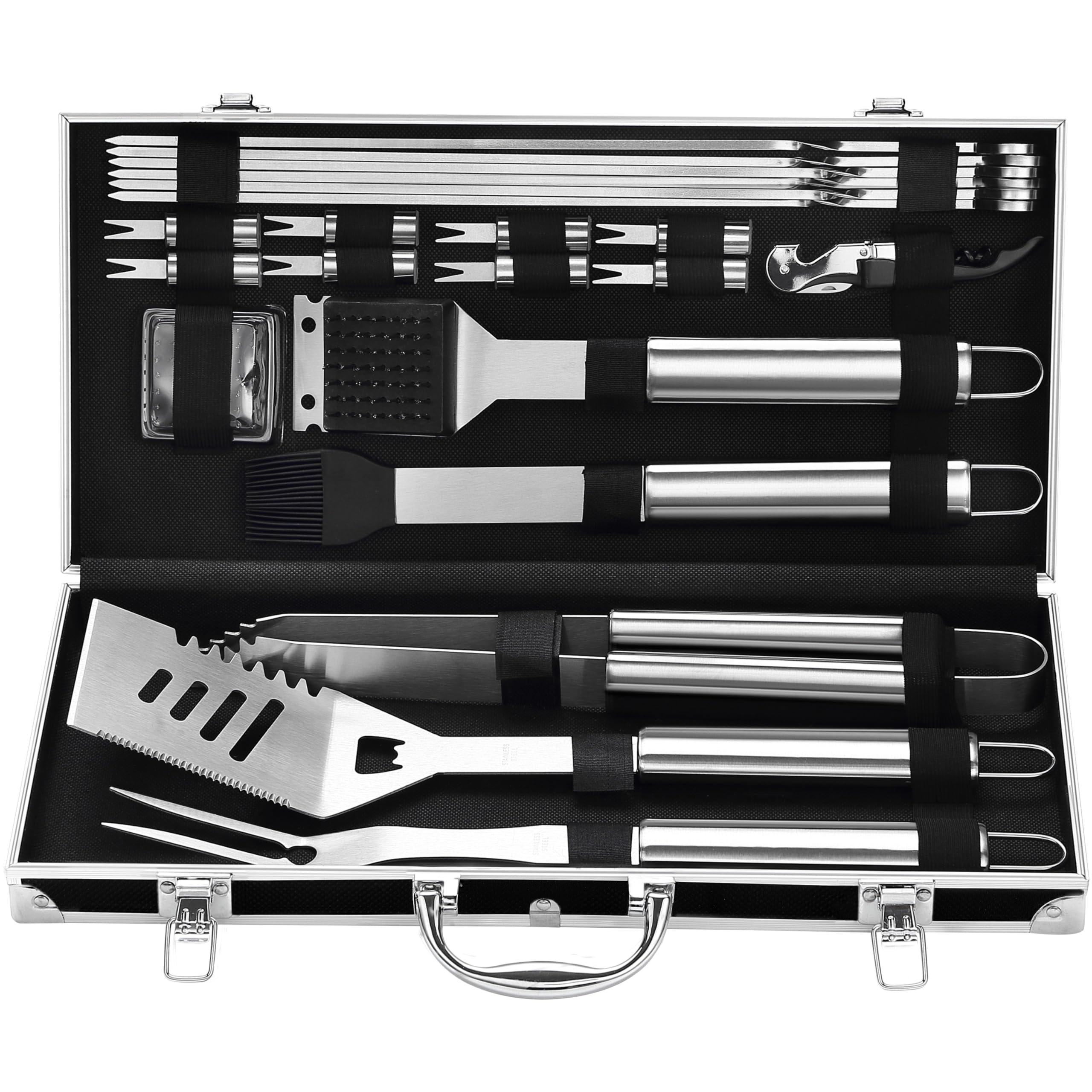 Grilljoy 22pc stainless steel barbecue tools set ready for outdoor grilling