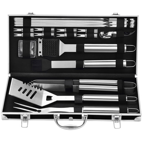 Grilljoy 22pc stainless steel barbecue tools set ready for outdoor grilling