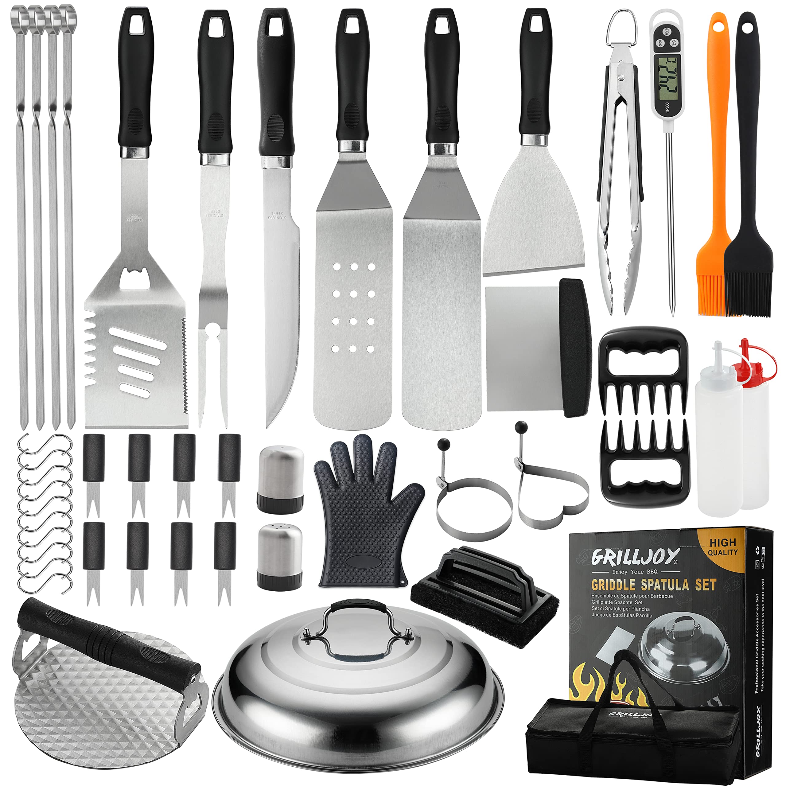Grilljoy 46pc griddle essentials set with all-in-one toolkit for versatile grilling