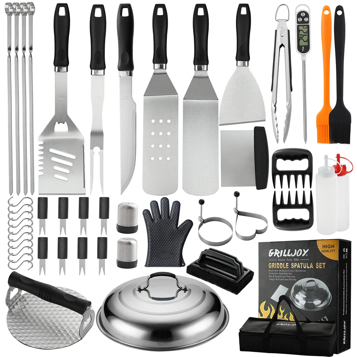 Grilljoy 46pc griddle essentials set with all-in-one toolkit for versatile grilling