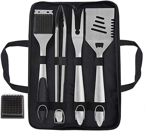 Grilljoy tongs and fork laid out to highlight ergonomic rubber grips