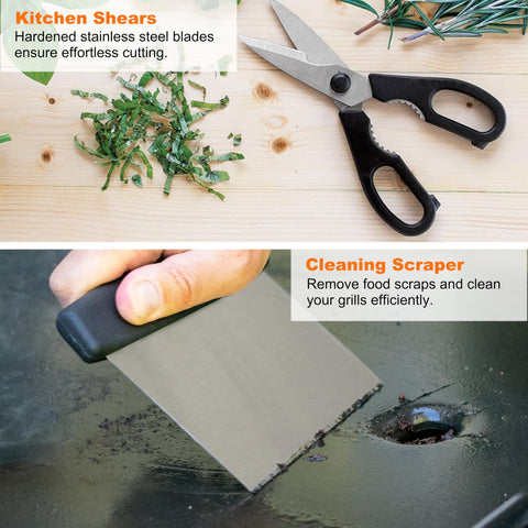 Grilljoy sponge cleaning brush and S-hooks for quick cleanup and organization.
