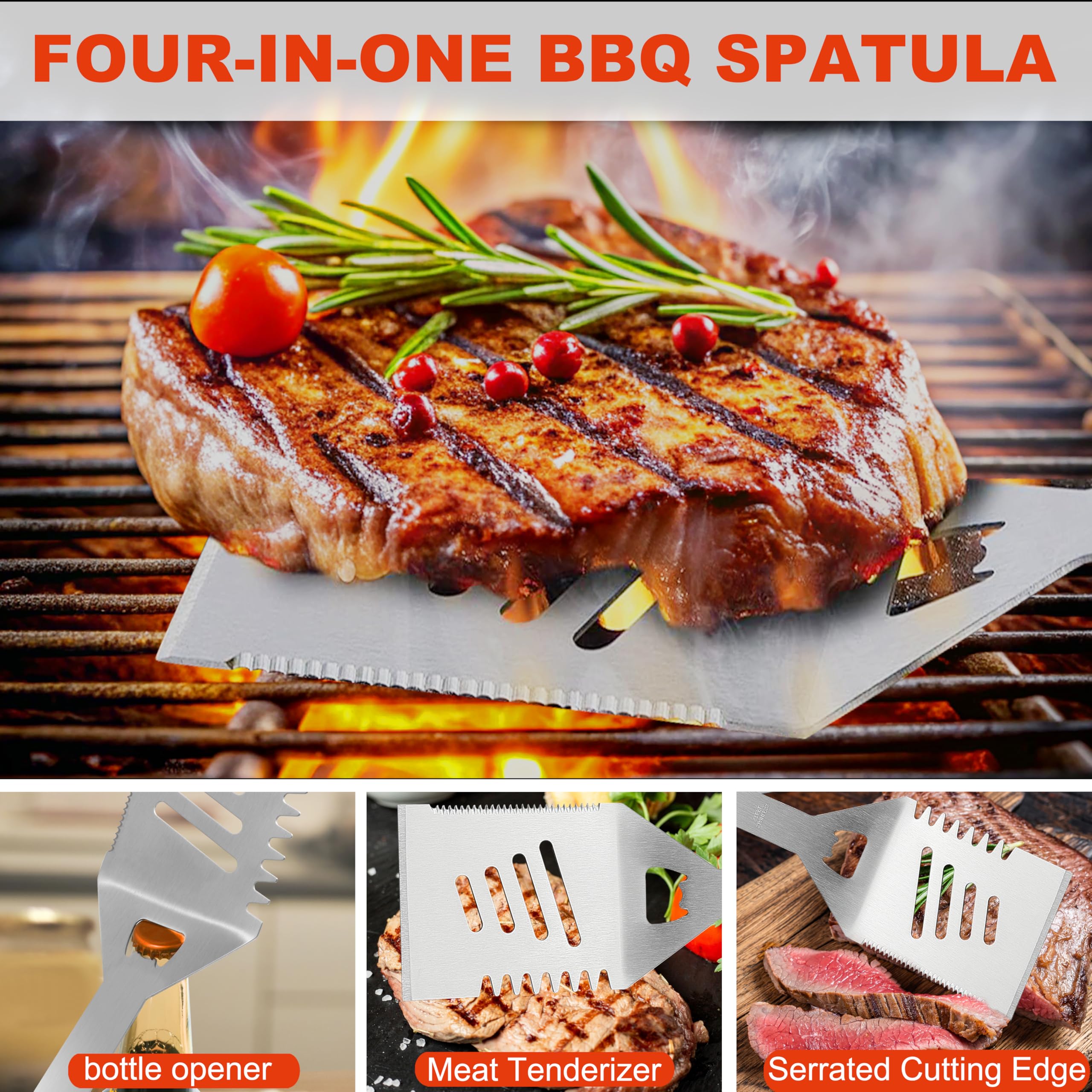 Grilljoy spatula and tongs set provide secure grip during grilling