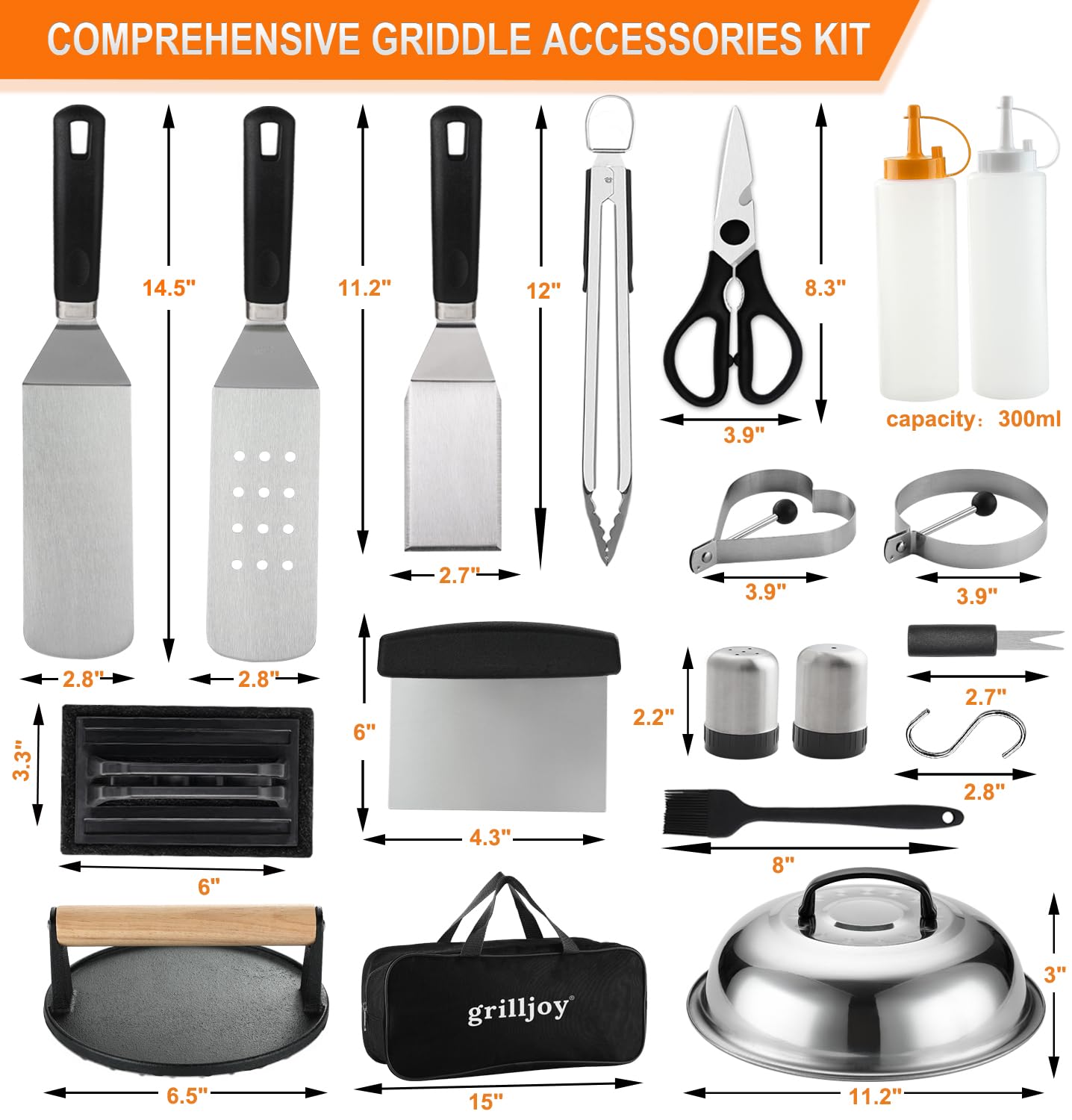 Grilljoy teppanyaki spatulas with ergonomic handles for precise flipping.