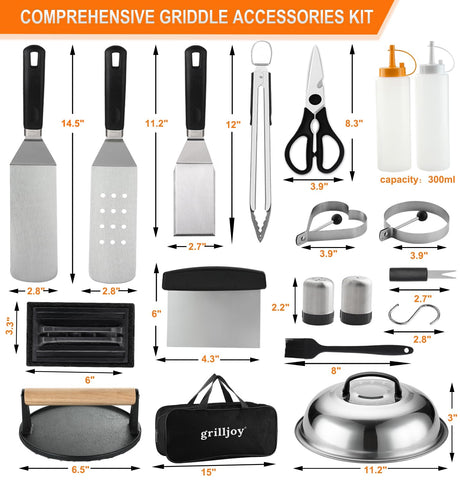 Grilljoy teppanyaki spatulas with ergonomic handles for precise flipping.