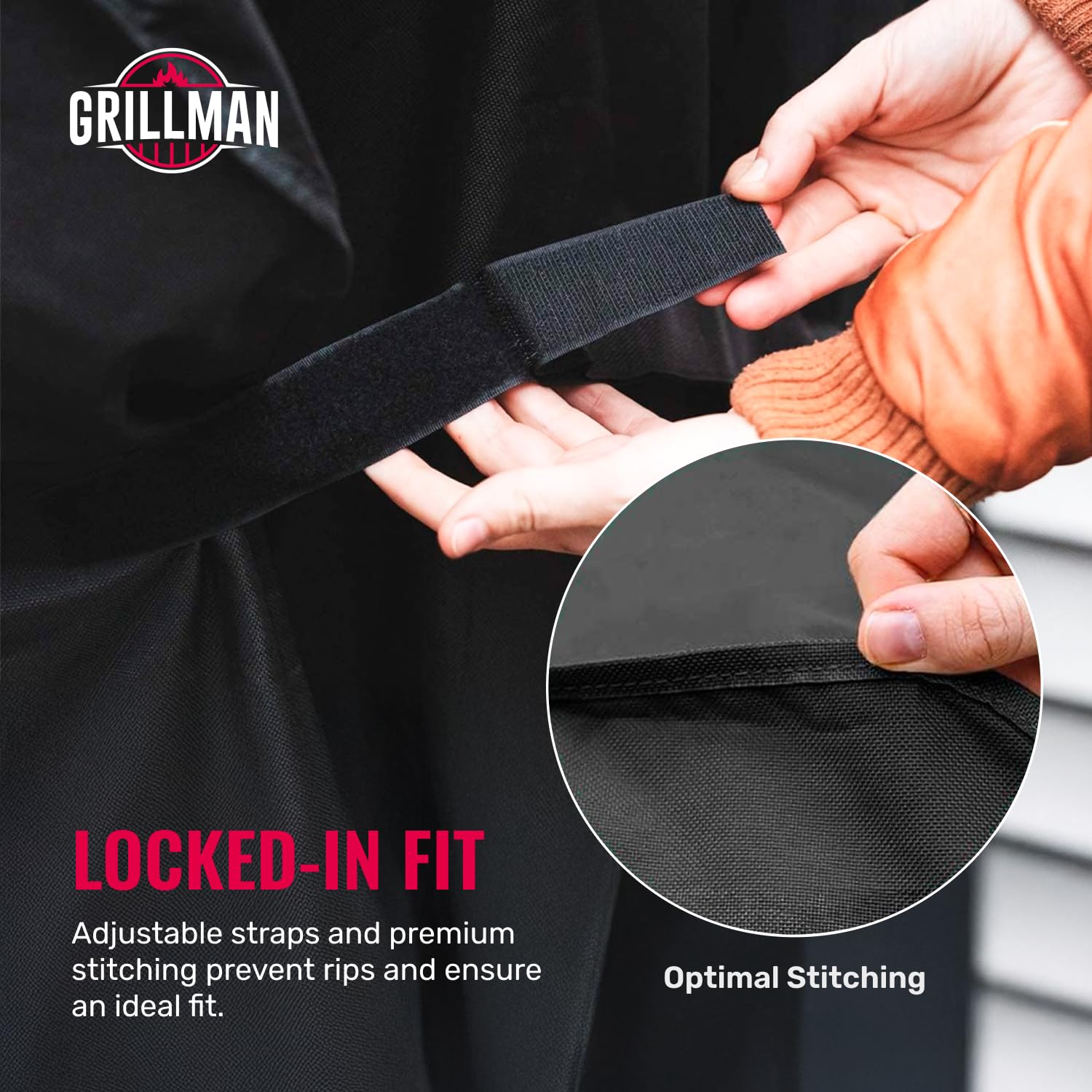 Grillman grill cover easy-on-easy-off with reinforced seams.