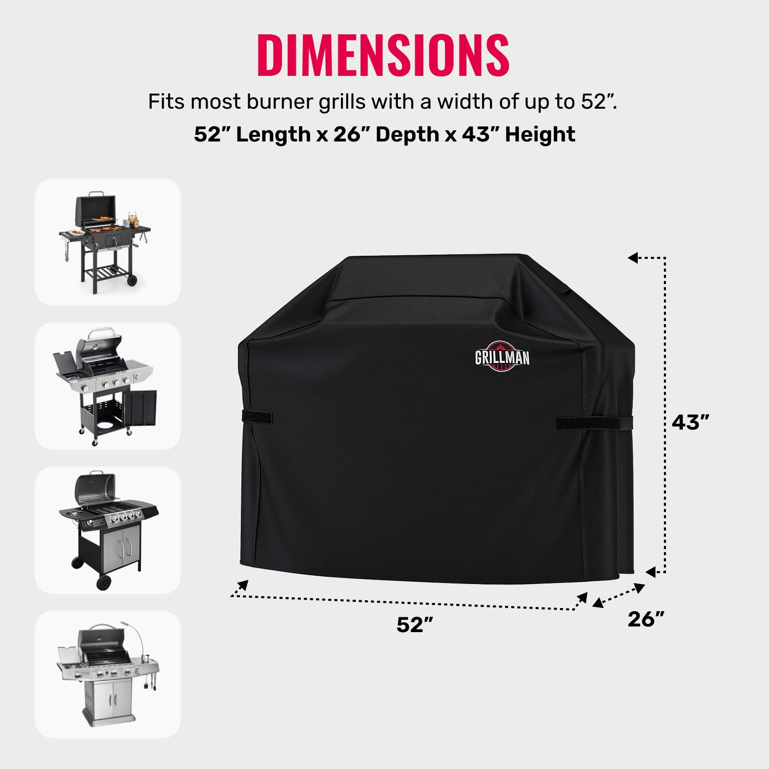 Grillman grill cover rip-proof design guards against tears during windy days.