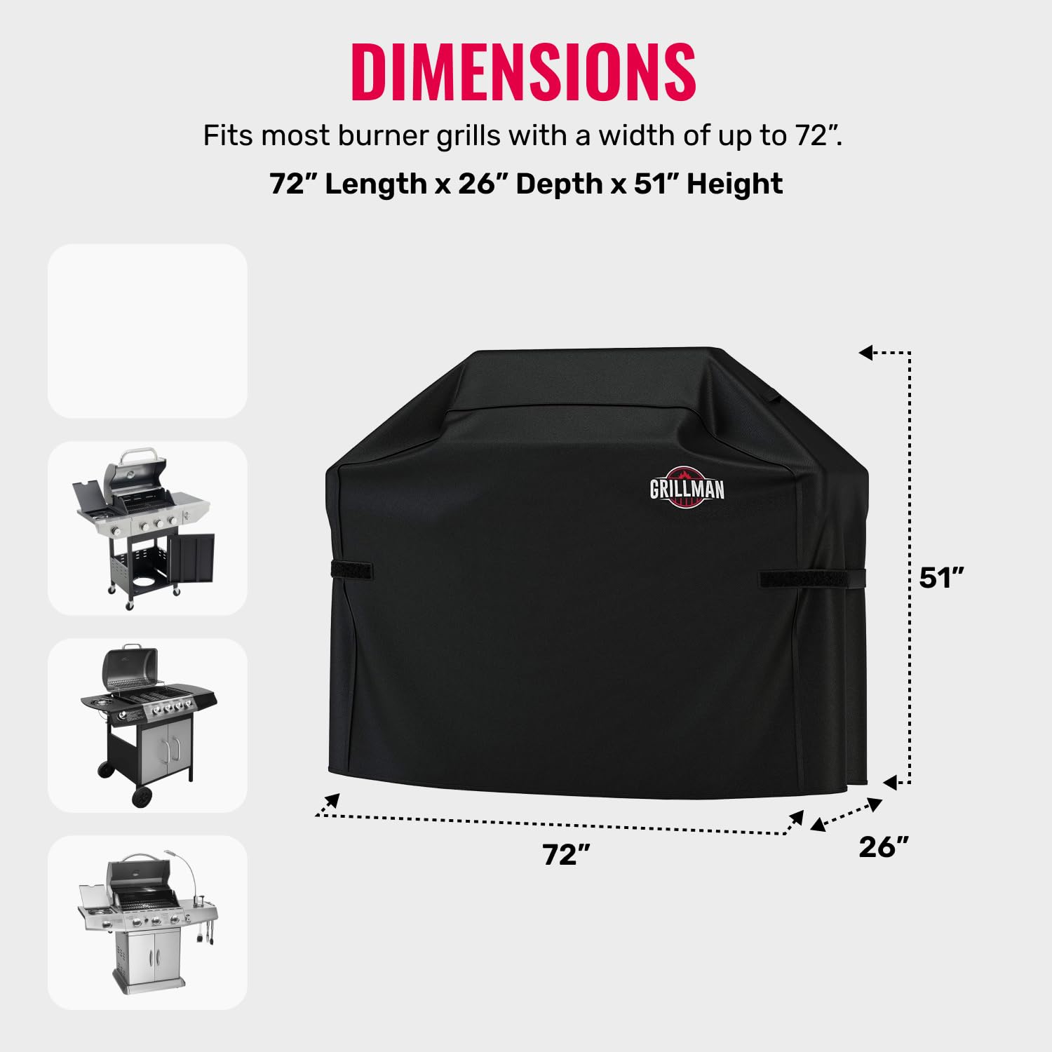 Grillman heavy-duty 72inch cover waterproof fabric keeps grills dry after rain.
