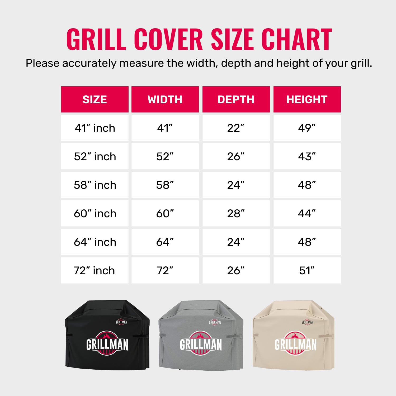 Grillman cover available in various sizes to fit different grills