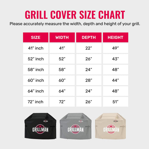 Grillman cover available in various sizes to fit different grills