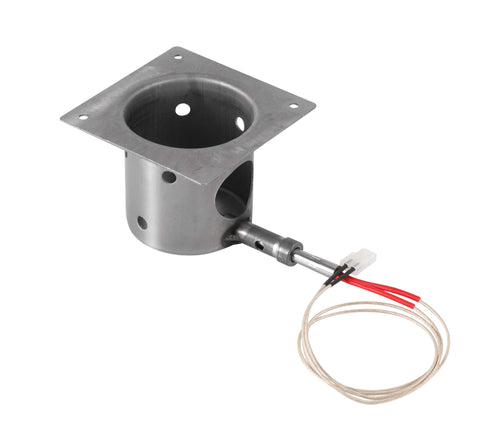 Ignitor located at the bottom of the Traeger firepot as shown.