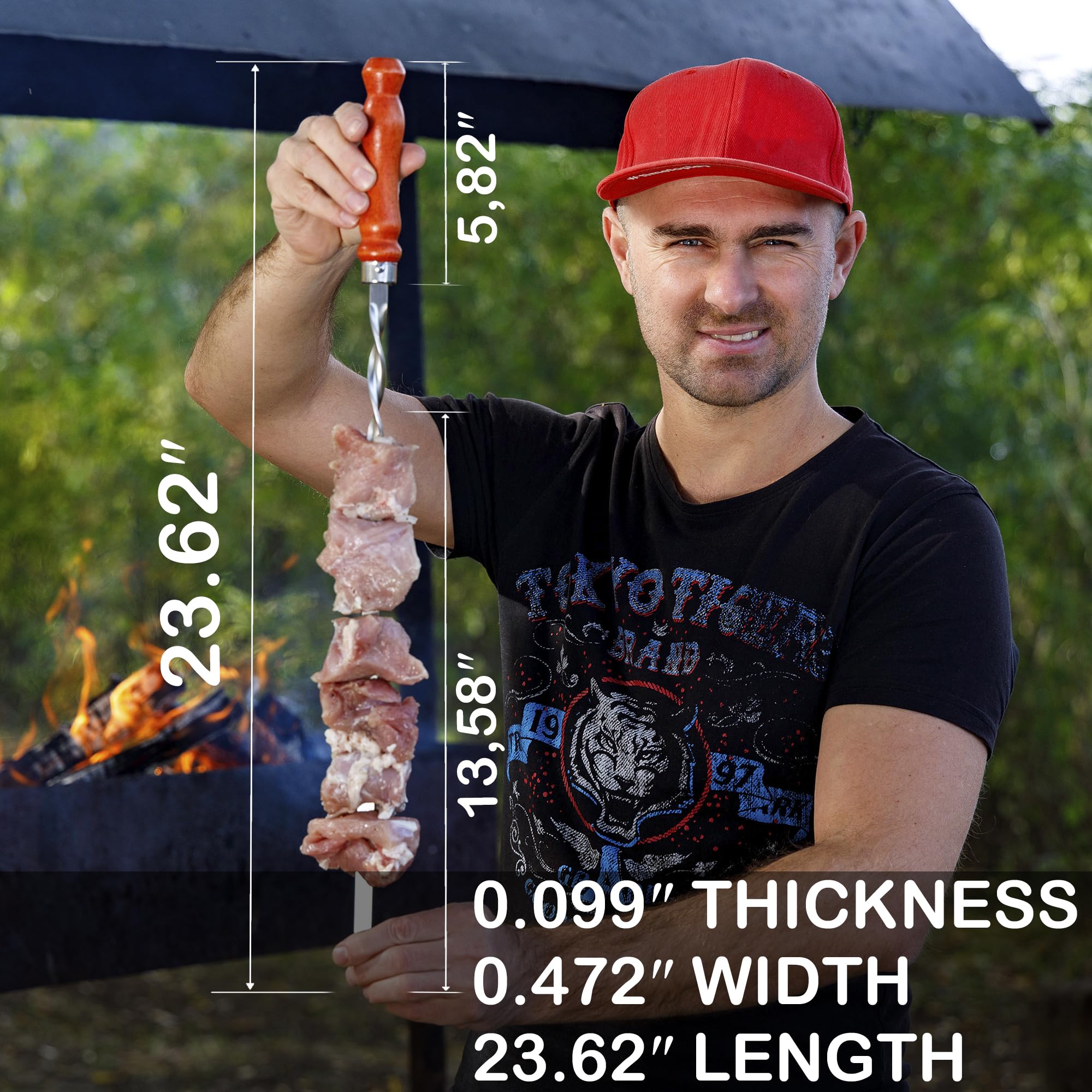 GRILLMER flat skewers prevent meat rotation on kebabs.