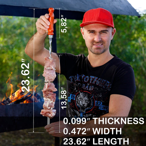 GRILLMER flat skewers prevent meat rotation on kebabs.