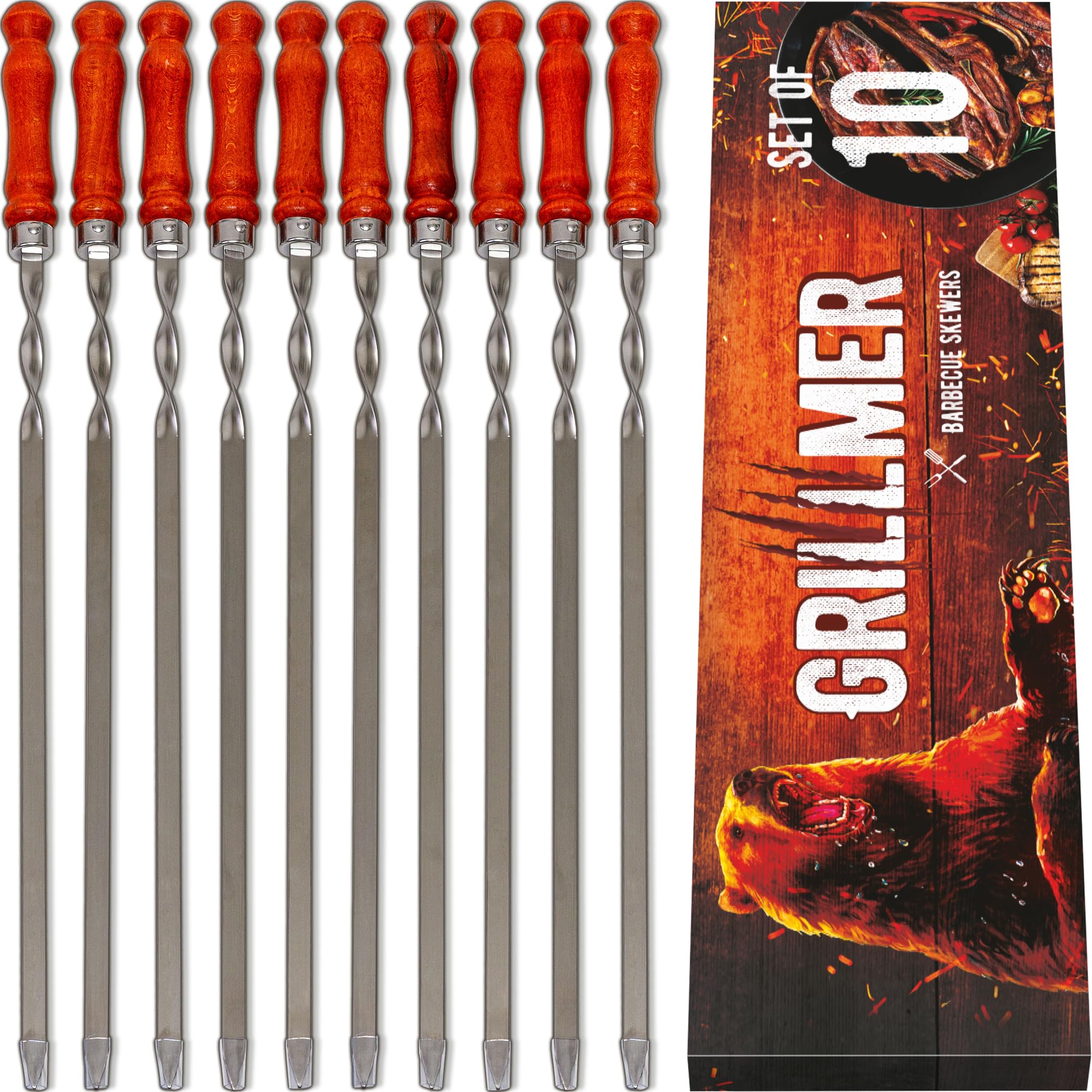 GRILLMER long stainless steel skewers for picanha grilling with even heat.