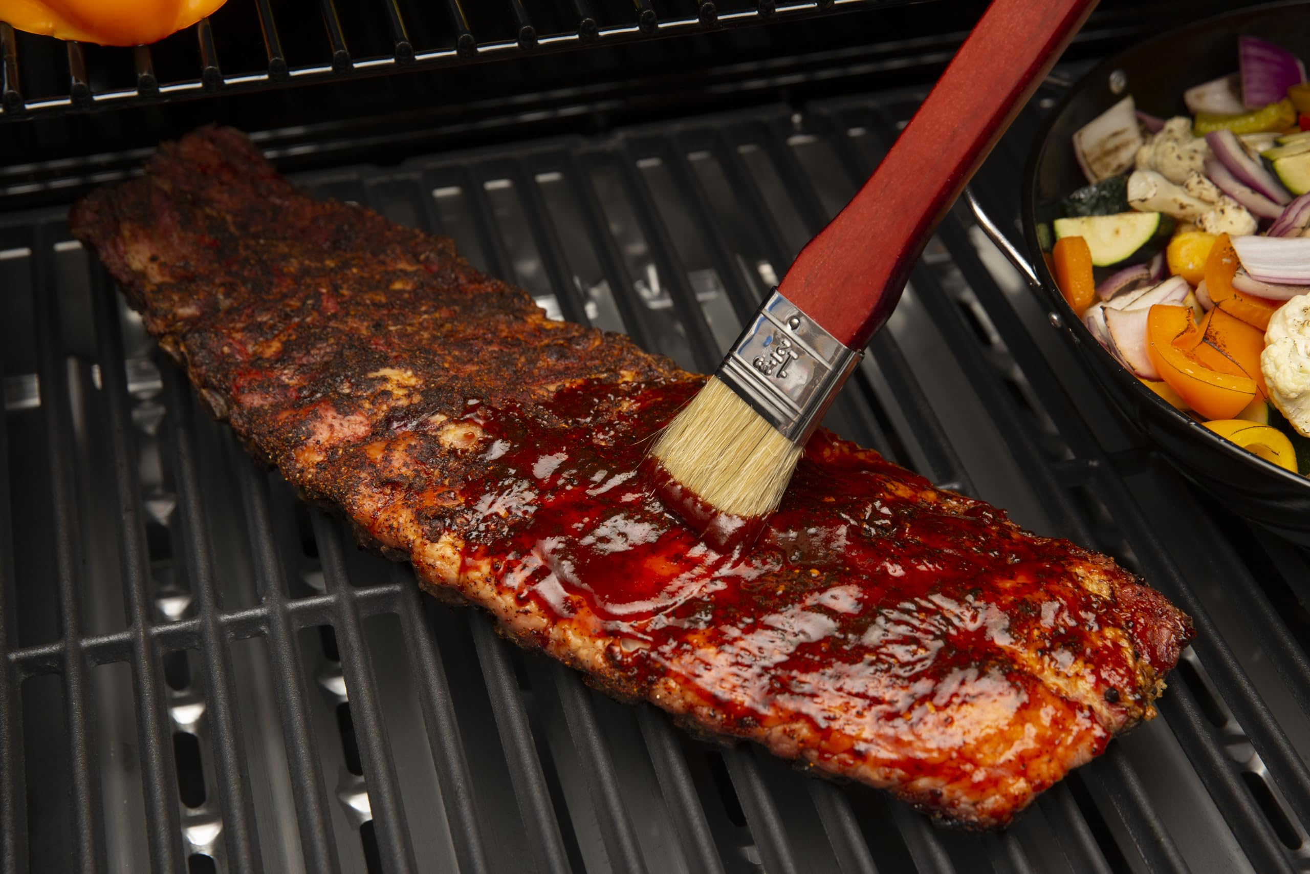 GrillPro basting brush shows an 18 inch reach for hard to reach areas.