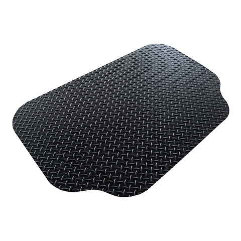 GRILLTEX deck mat under the grill with front drip zone catching grease and spills.