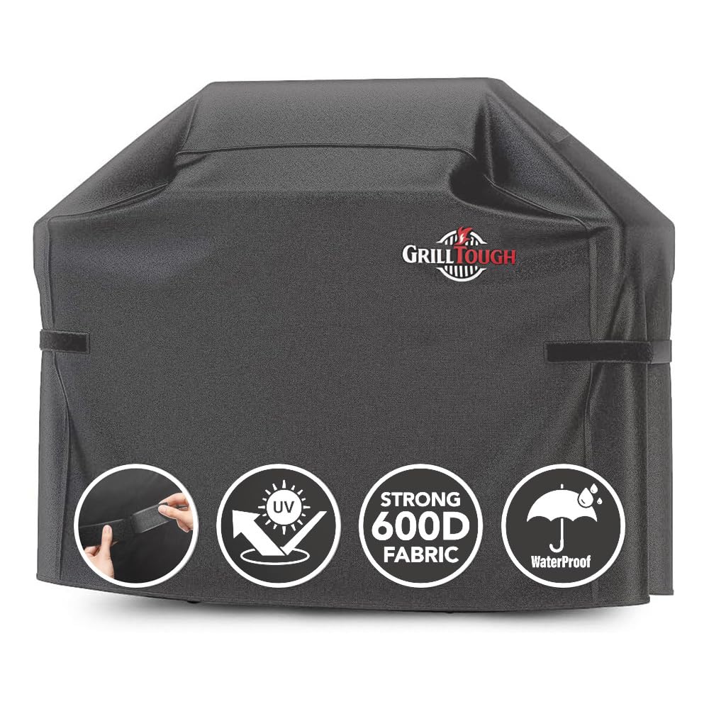 GrillTough heavy-duty BBQ cover front view protecting a 58-inch grill