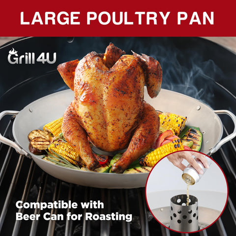 GrillX beer can chicken holder wide base ensures stability for large birds on grills