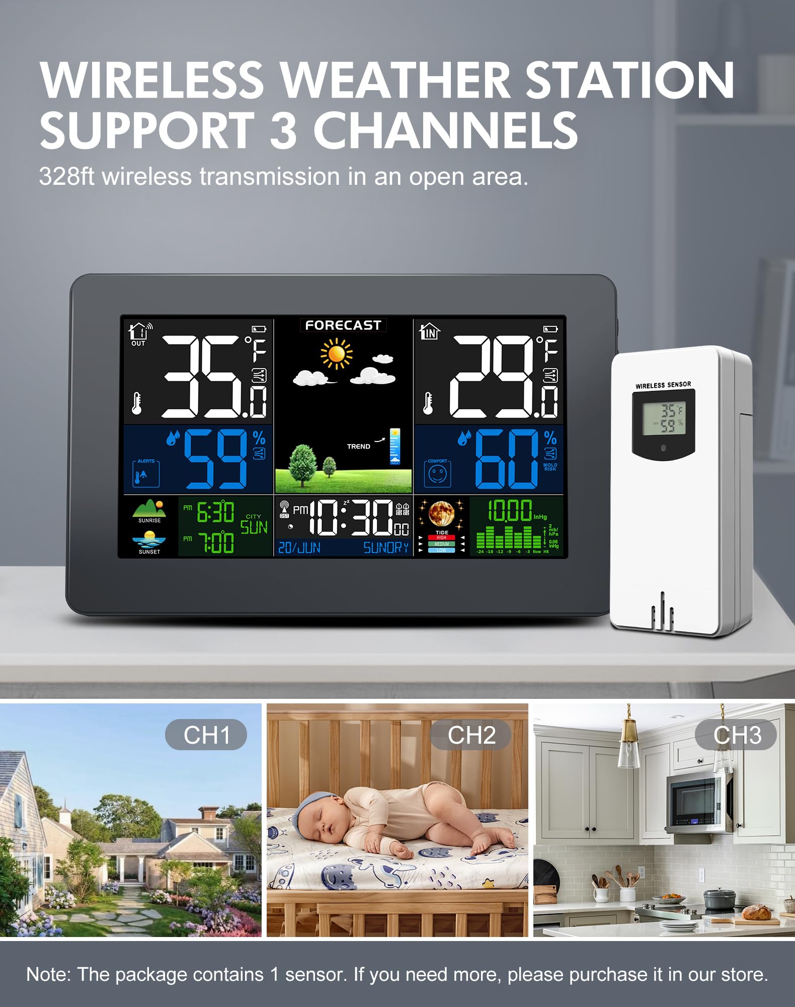 Grilza Weather Station atomic clock keeps accurate time across zones