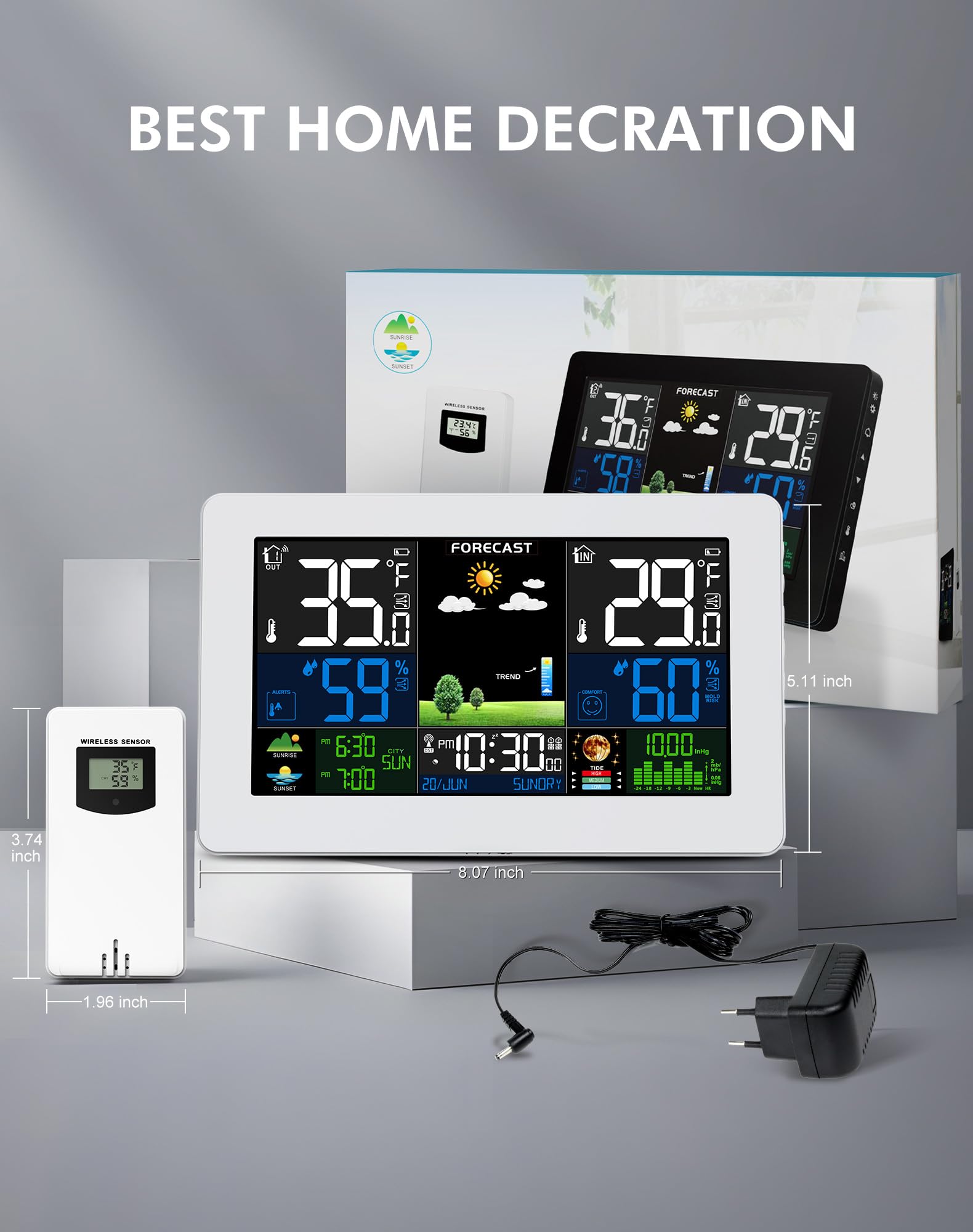 Grilza Weather Station moon phase display and time layout.