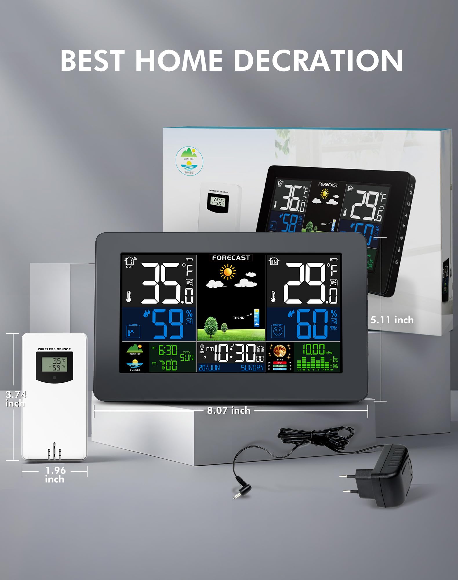 Grilza Weather Station moon phase display adds ambiance for evenings