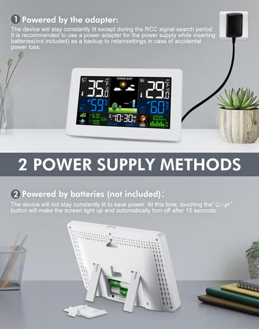 Grilza Weather Station power modes with battery and adapter.