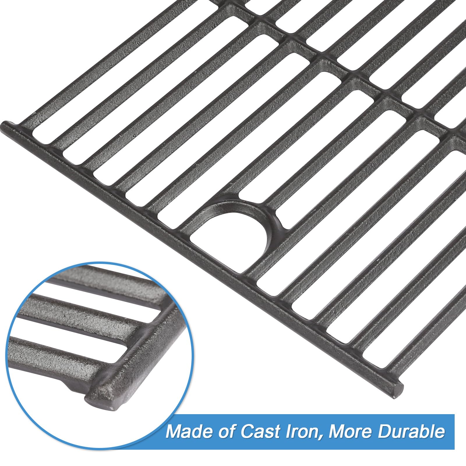 Grimate cast iron grate 17x10.6 large, wide area for gatherings and meals.