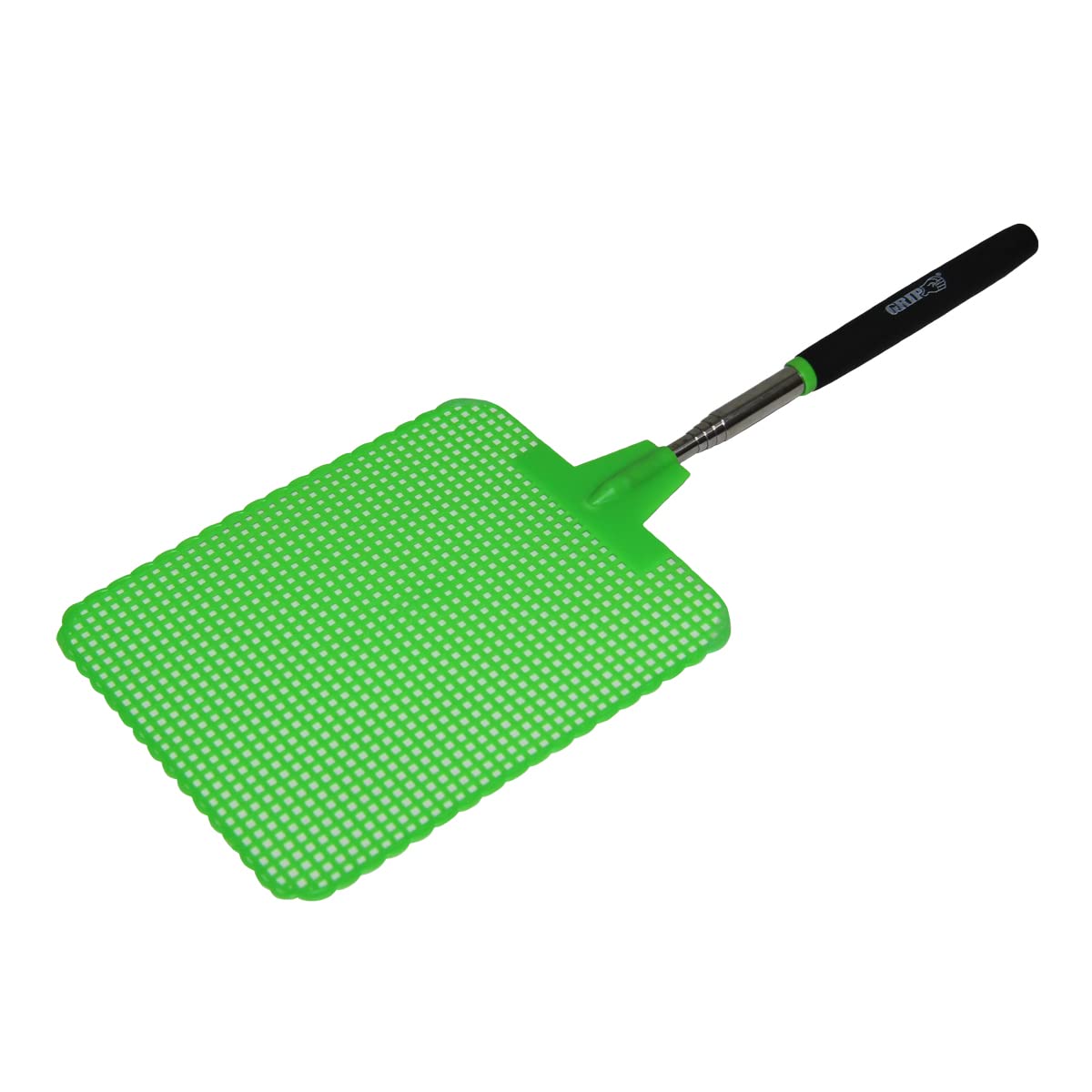GRIP Grand Rapids fly swatter extended to 39 inches for hard-to-reach pests.
