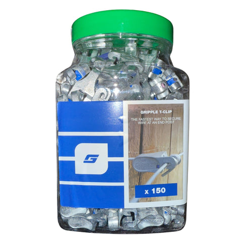 GRIPPLE T-Clip end-post termination secures wire quickly for clean fencing.