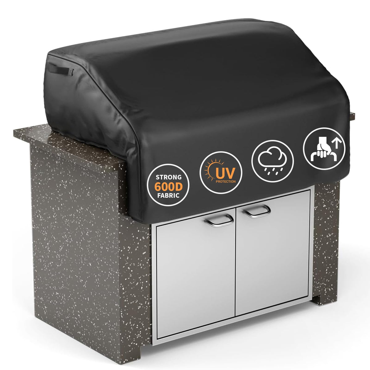 Grisun 32-inch built-in grill cover on Bull 45005 protects from rain and sun.