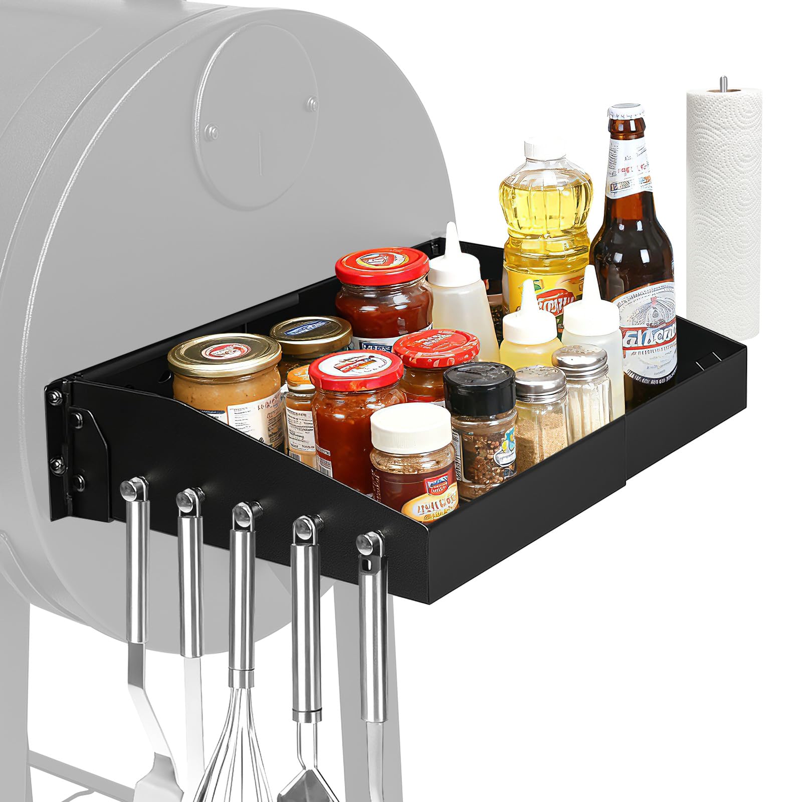 GRISUN adjustable folding grill side shelf fits Pit Boss 540 for convenient prep.