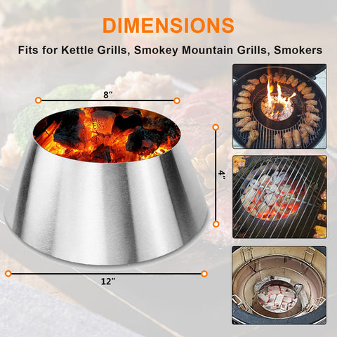 GRISUN BBQ Whirlpool for Weber 22in top diameter 8in improves charcoal distribution.